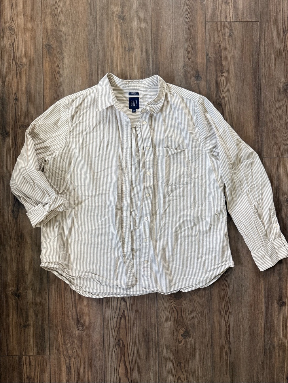 GAP Men's Cream & Light Gray Striped Button-Up Shirt Jacket